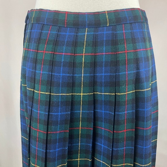 Vintage Womens 14 PENDLETON Wool Plaid Pleated Skirt Smith Tartan Blue Academia - Picture 6 of 9